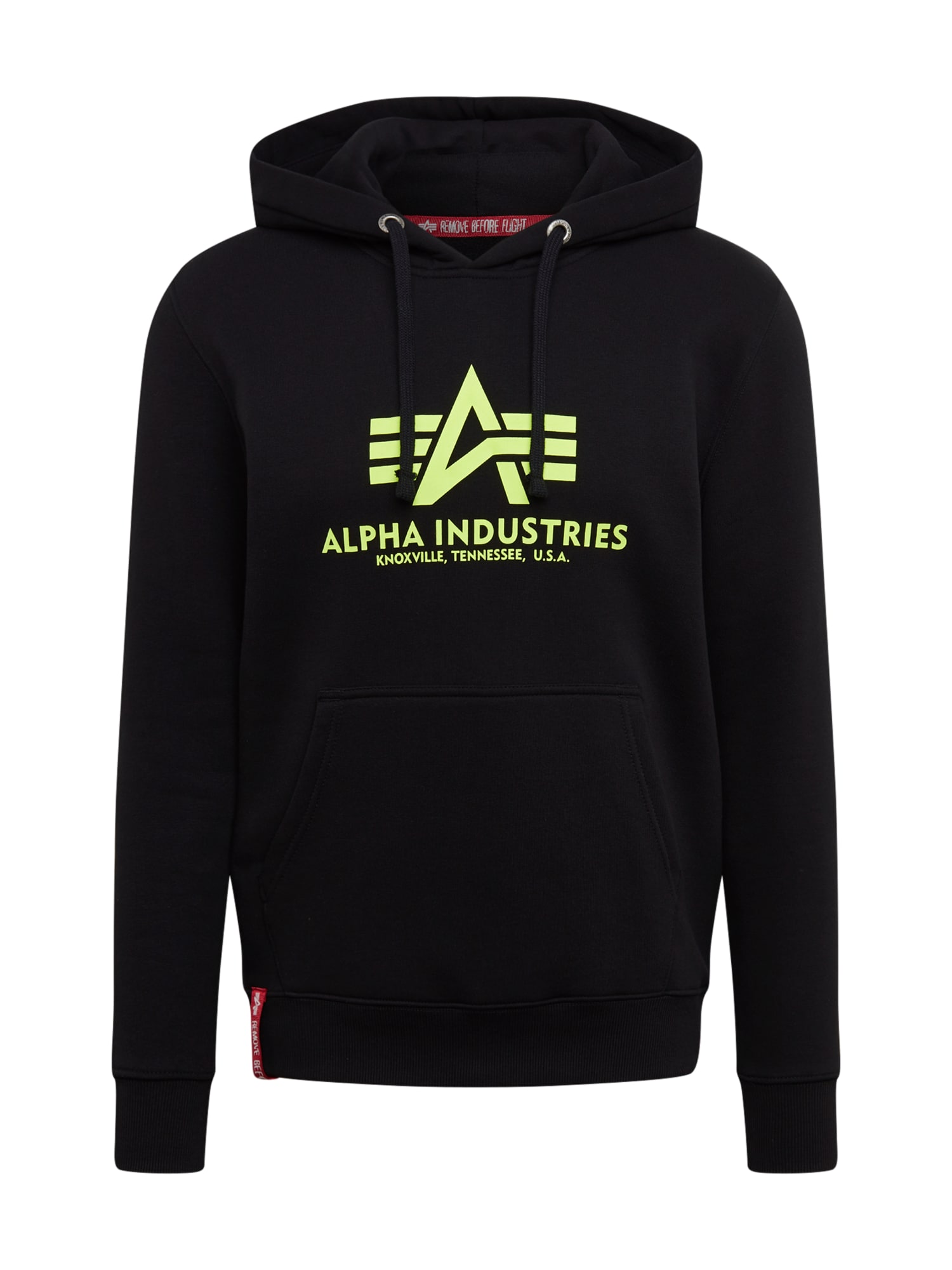 ALPHA INDUSTRIES Majica 'Basic Hoody Neon Print'  neonsko rumena / črna