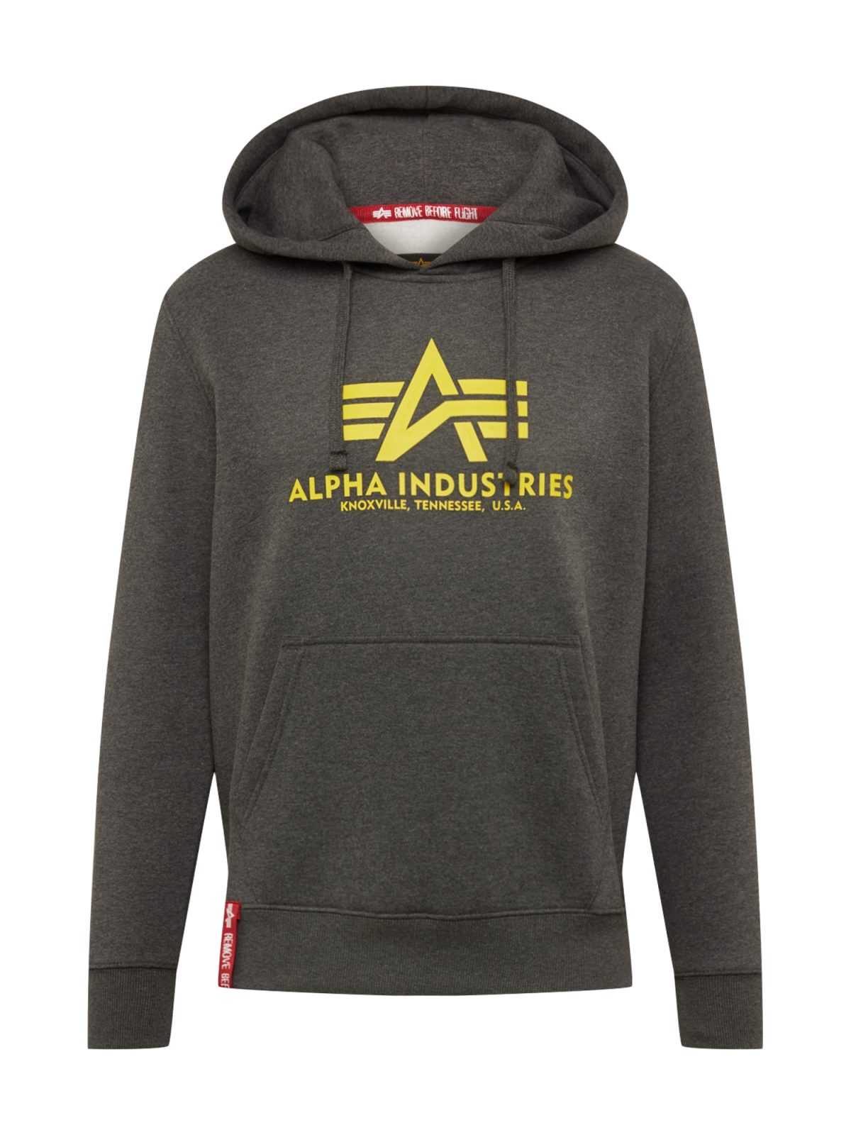 ALPHA INDUSTRIES Majica 'Basic Hoody'  rumena / grafit