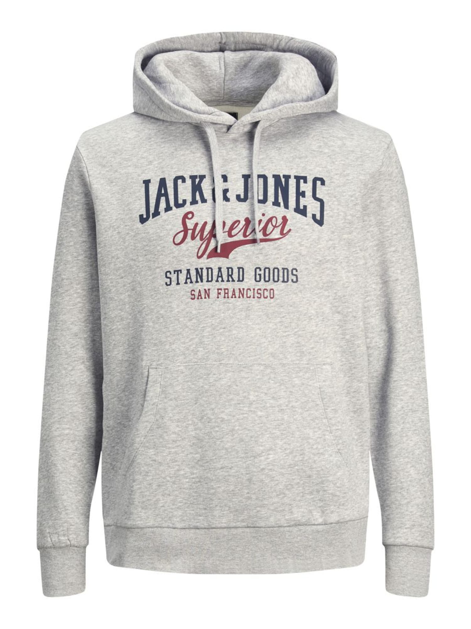 JACK & JONES Majica  mornarska / svetlo siva / temno rdeča