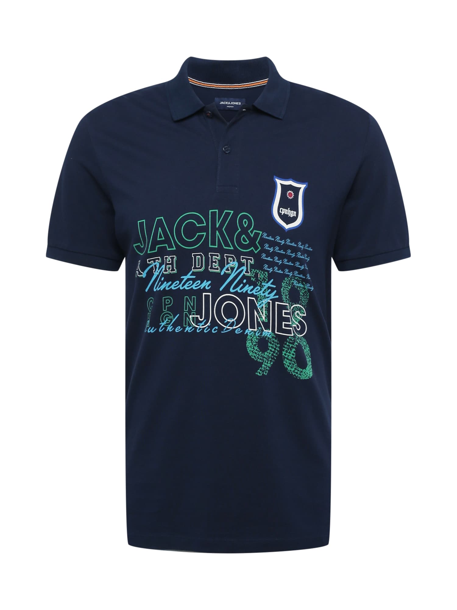 JACK & JONES Majica  nočno modra / limeta / žad / bela