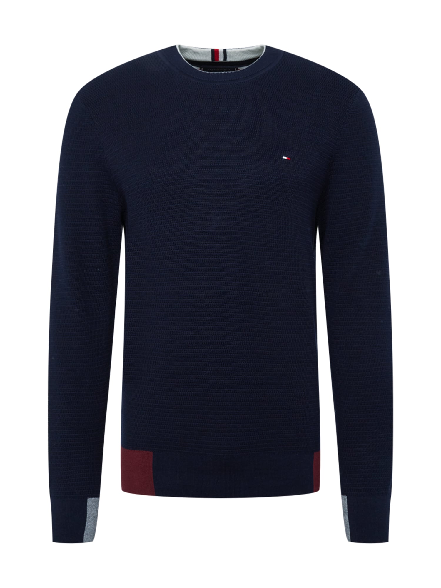 TOMMY HILFIGER Pulover  mornarska / svetlo siva / temno rdeča