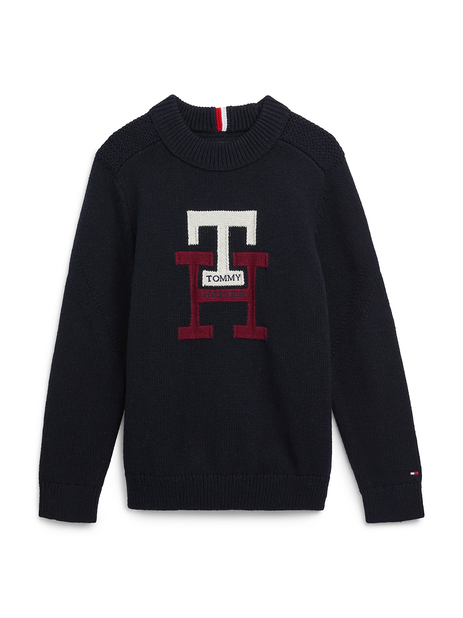 TOMMY HILFIGER Pulover  temno modra / vinsko rdeča / bela