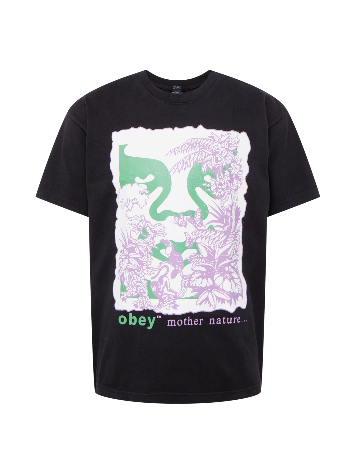 Obey Majica 'MOTHER NATURE'  zelena / svetlo lila / črna / bela