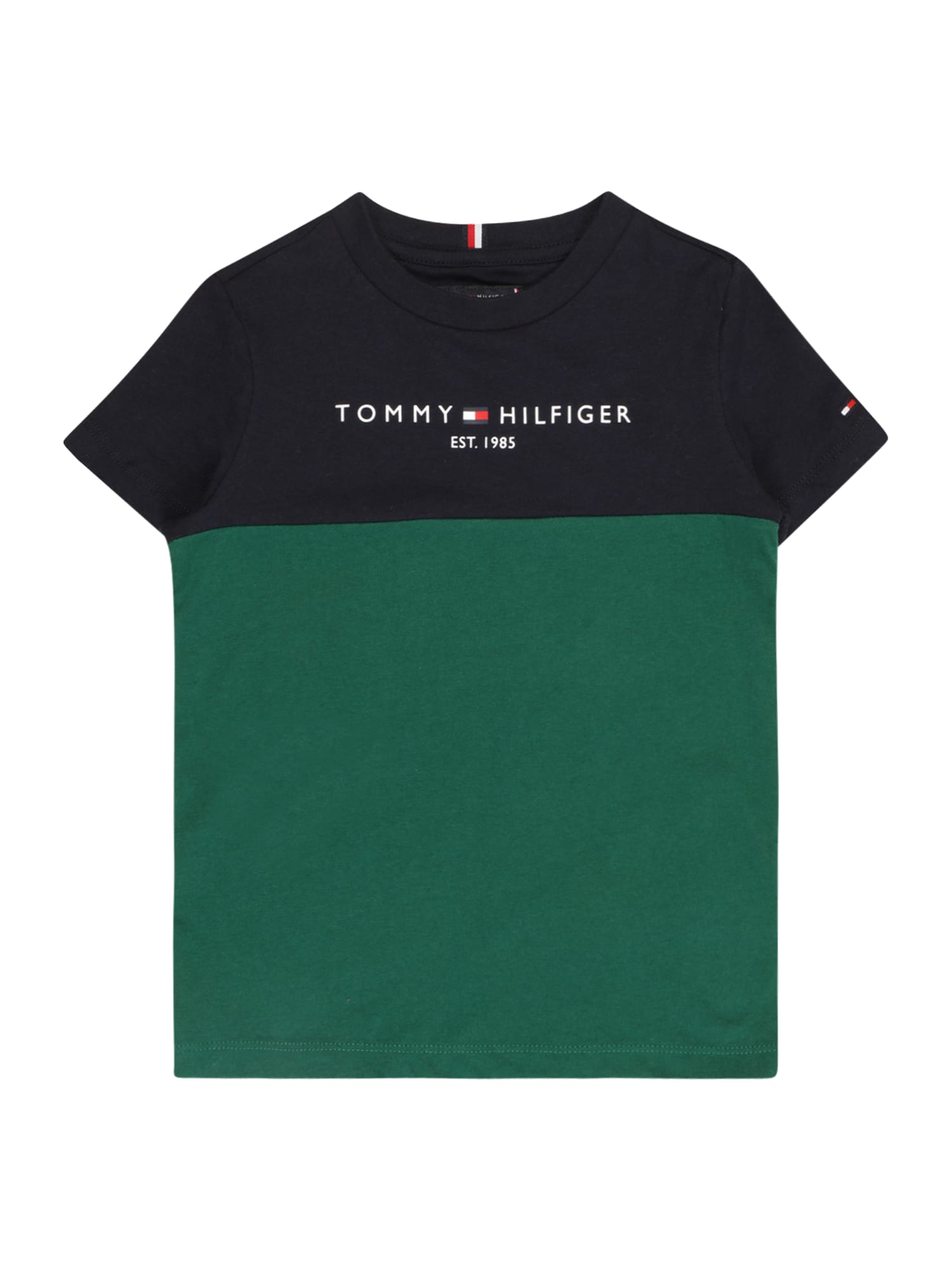 TOMMY HILFIGER Majica  mornarska / zelena / bela