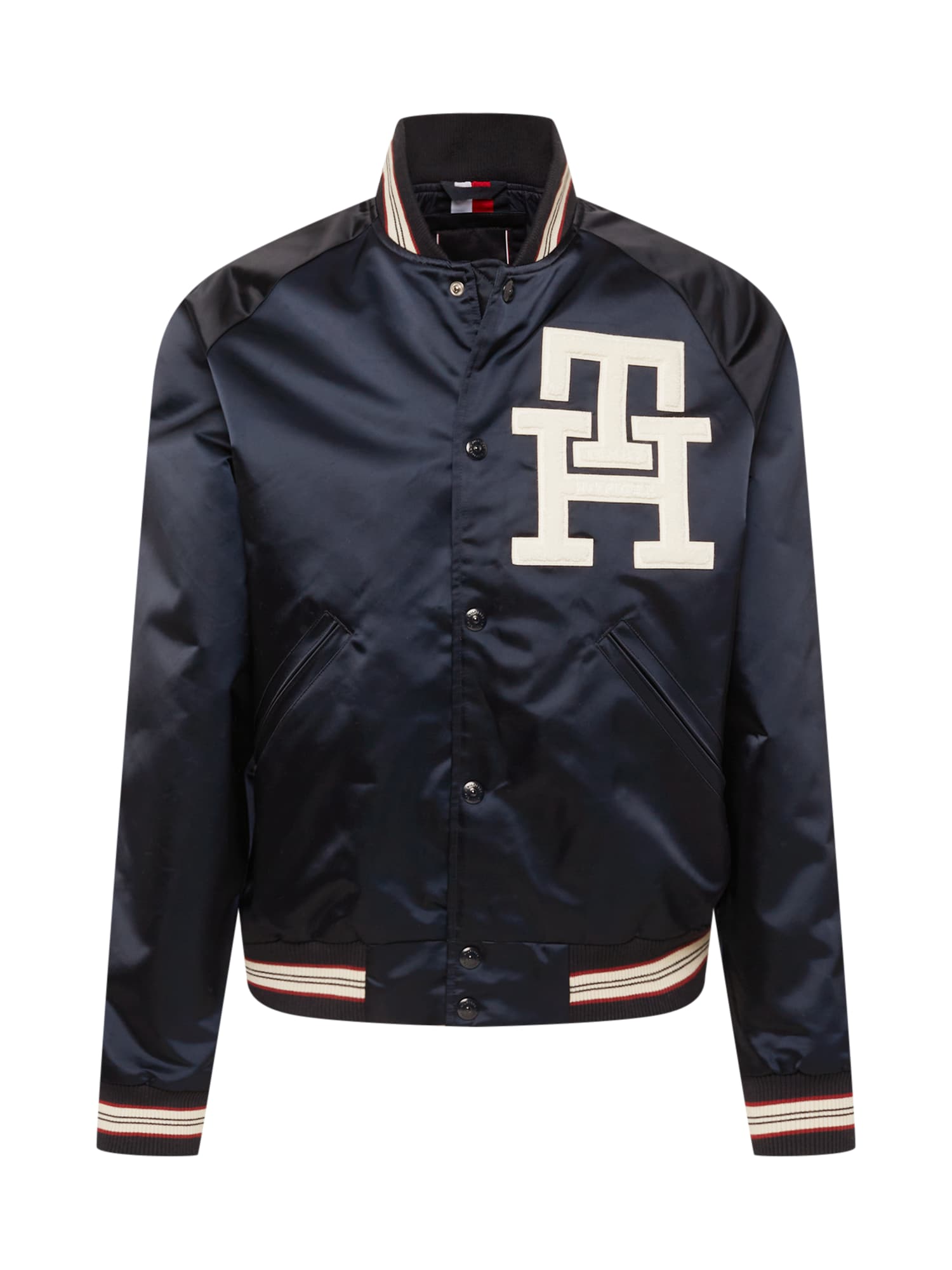 TOMMY HILFIGER Prehodna jakna 'VARSITY'  nočno modra / rjava / bela