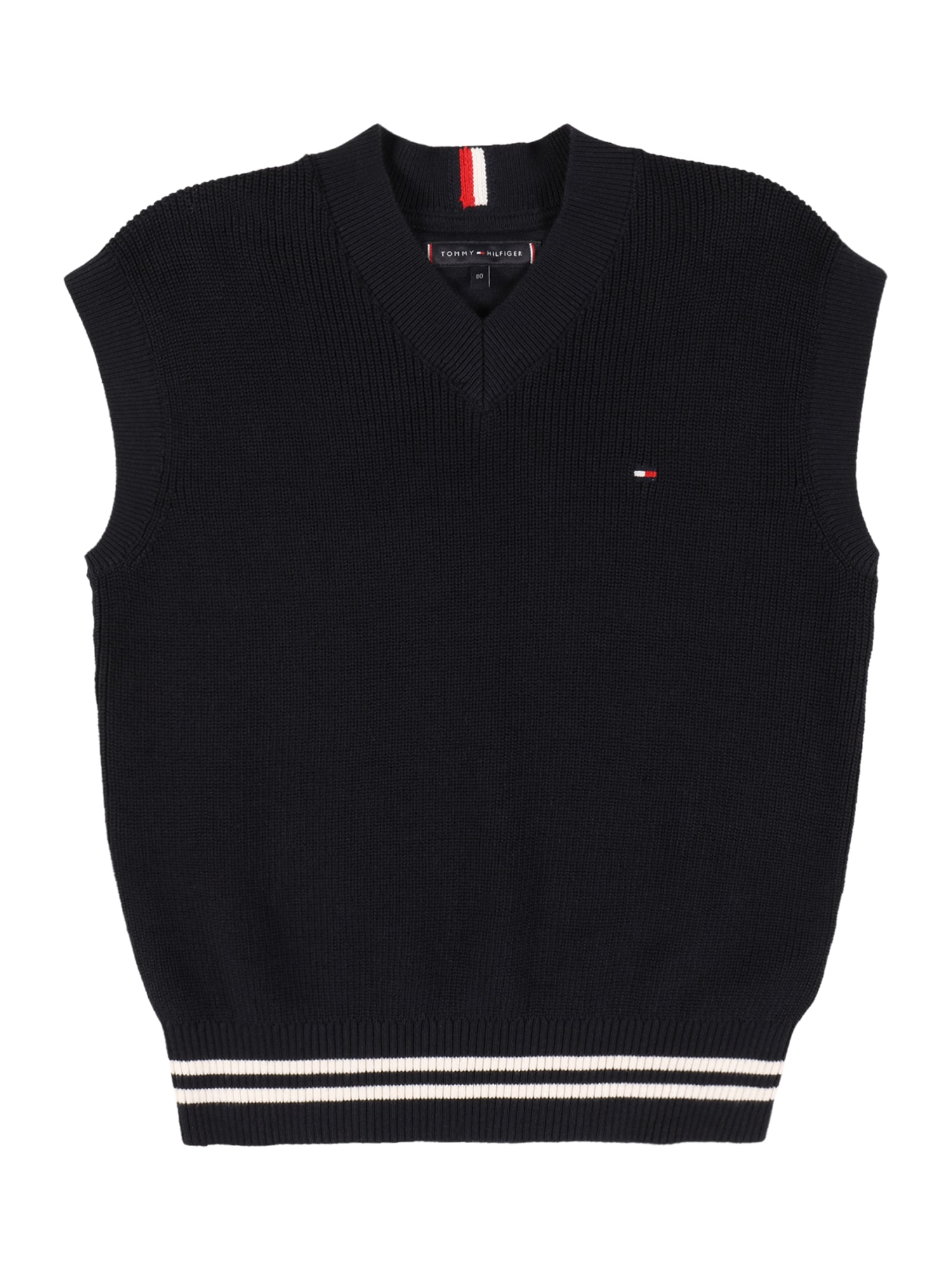 TOMMY HILFIGER Pulover  nočno modra / ognjeno rdeča / bela