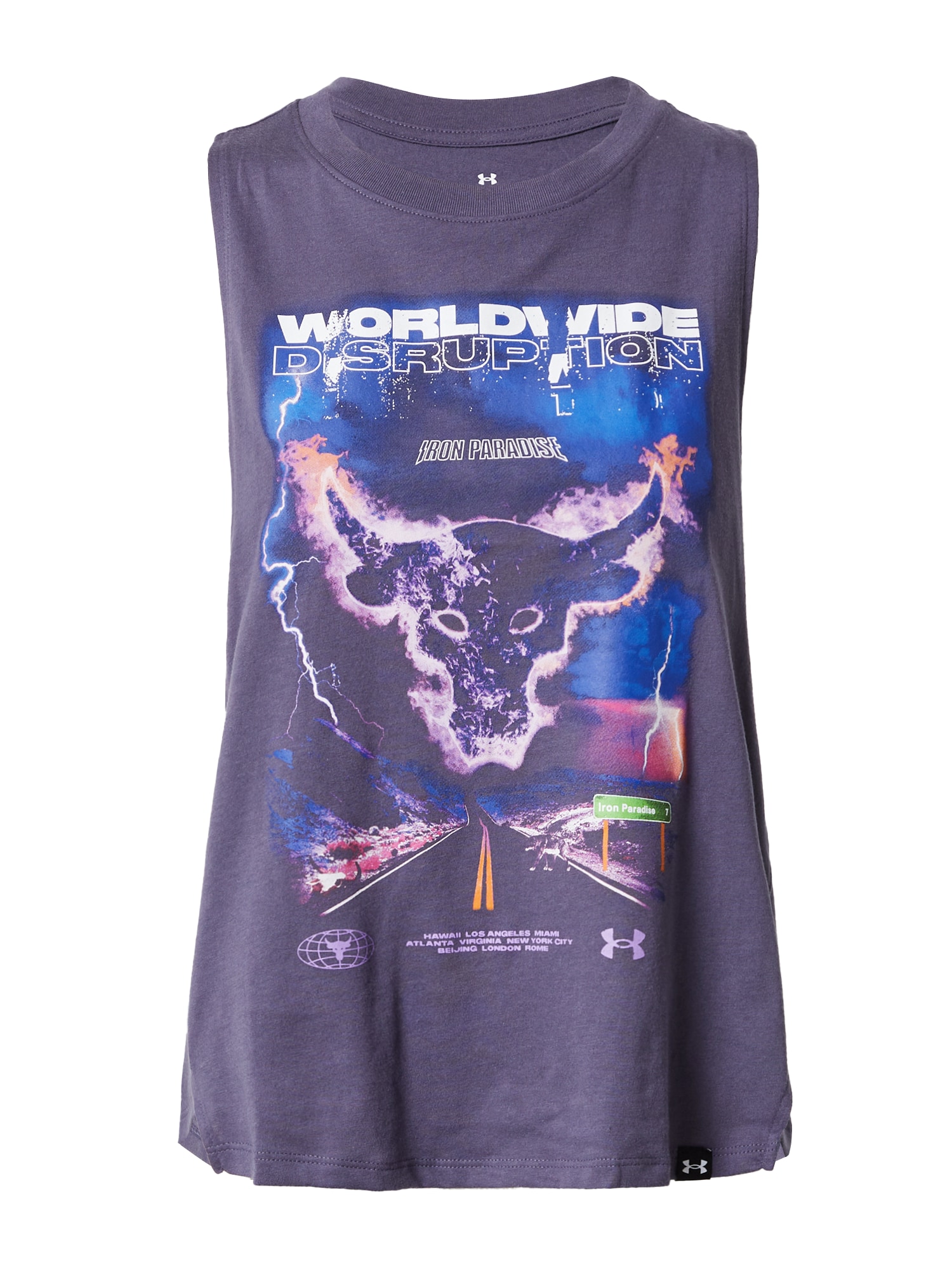 UNDER ARMOUR Športni top 'PJT ROCK WORLDWIDE'  modra / sliva / majnica / bela