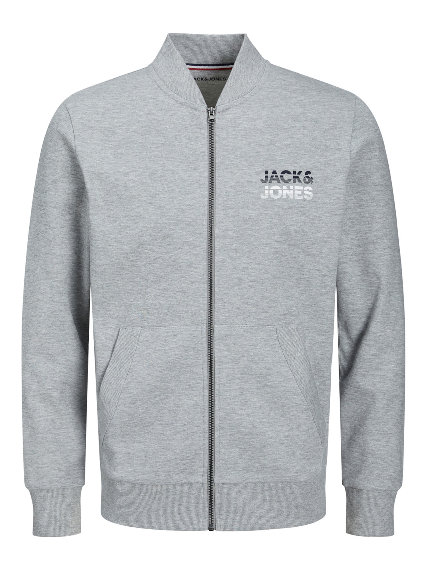 JACK & JONES Jopa na zadrgo 'Atlas'  pegasto siva / črna / bela