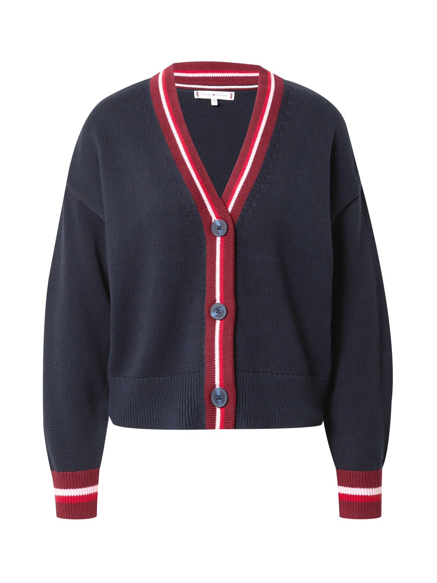 TOMMY HILFIGER Pletena jopa  marine / bordo / temno rdeča / bela